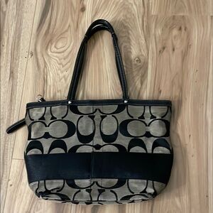 Coach Black and Tan Signature Tote Bag